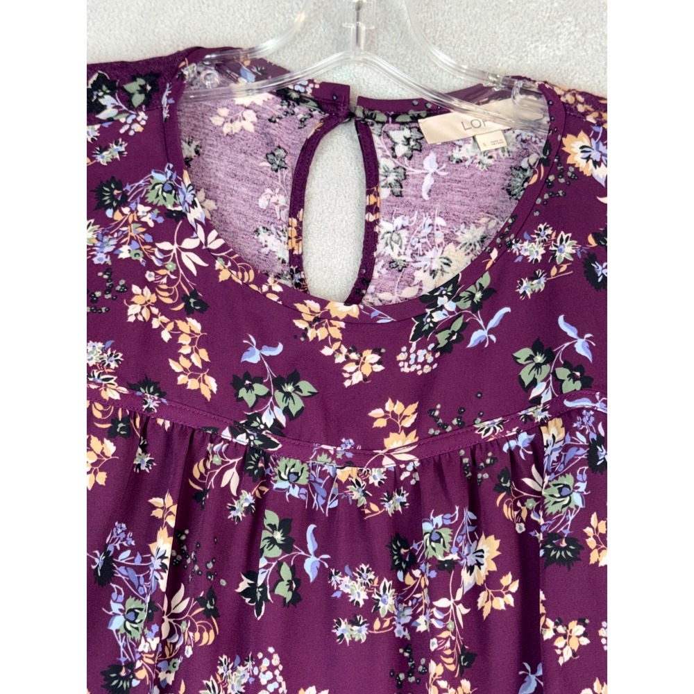 LOFT Women's Purple Floral Long Sleeve Keyhole Blouse Top Size Small NWOT - Picture 2 of 4
